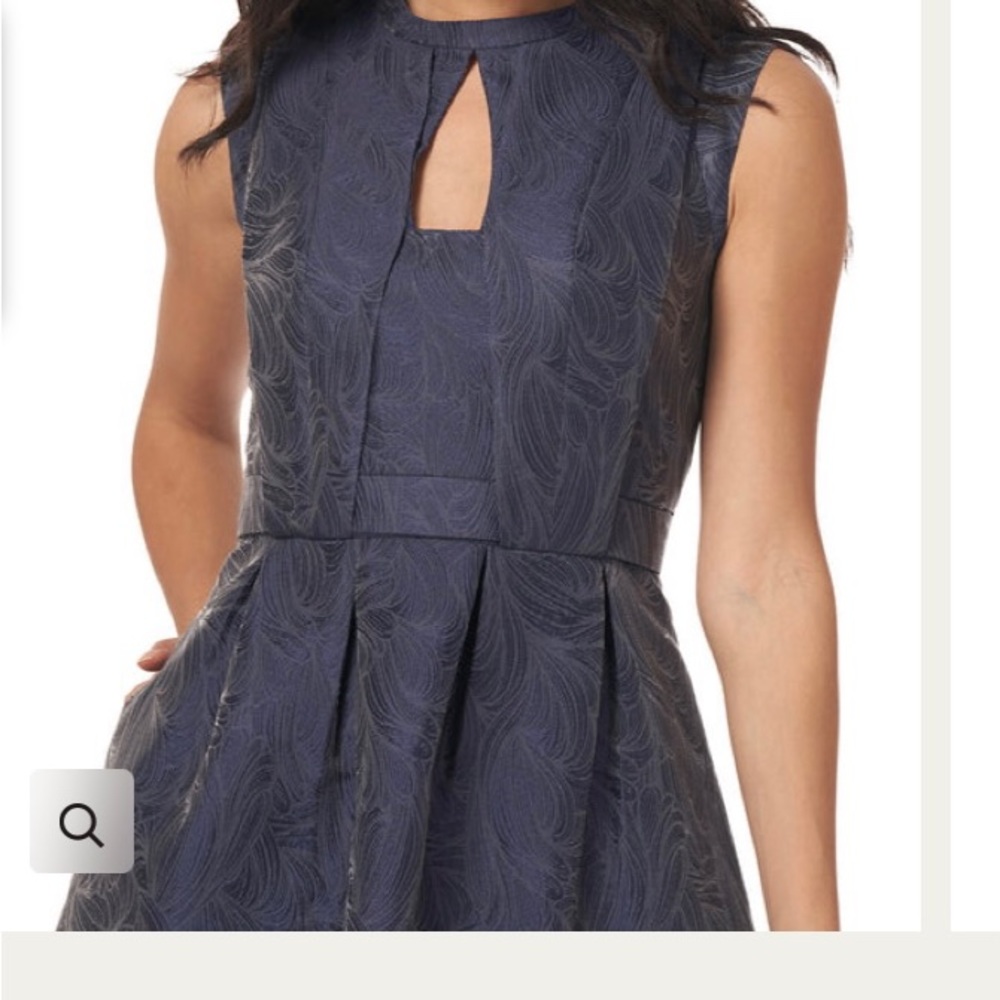 Kay Unger Lela Jacquard Cocktail Midi Dress in Classic Navy